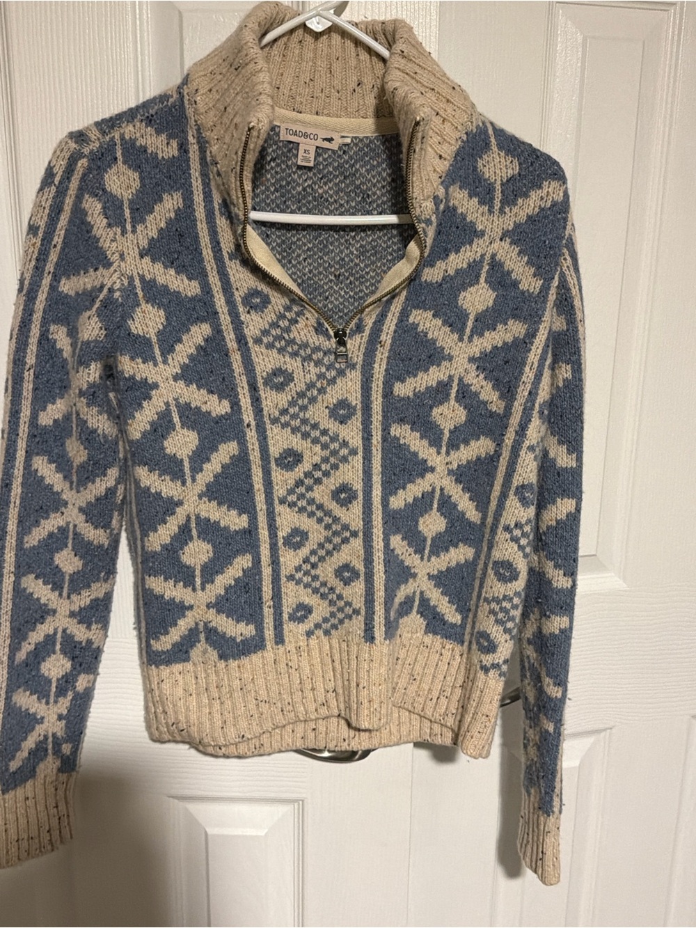 Toad&Co Wilde 1/4 Zip Sweater Blue & Cream XS